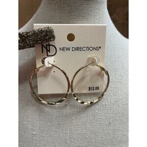 NWT New Direction Slightly Twisted / Hammered‎ Gold Casual Hoop Earrings